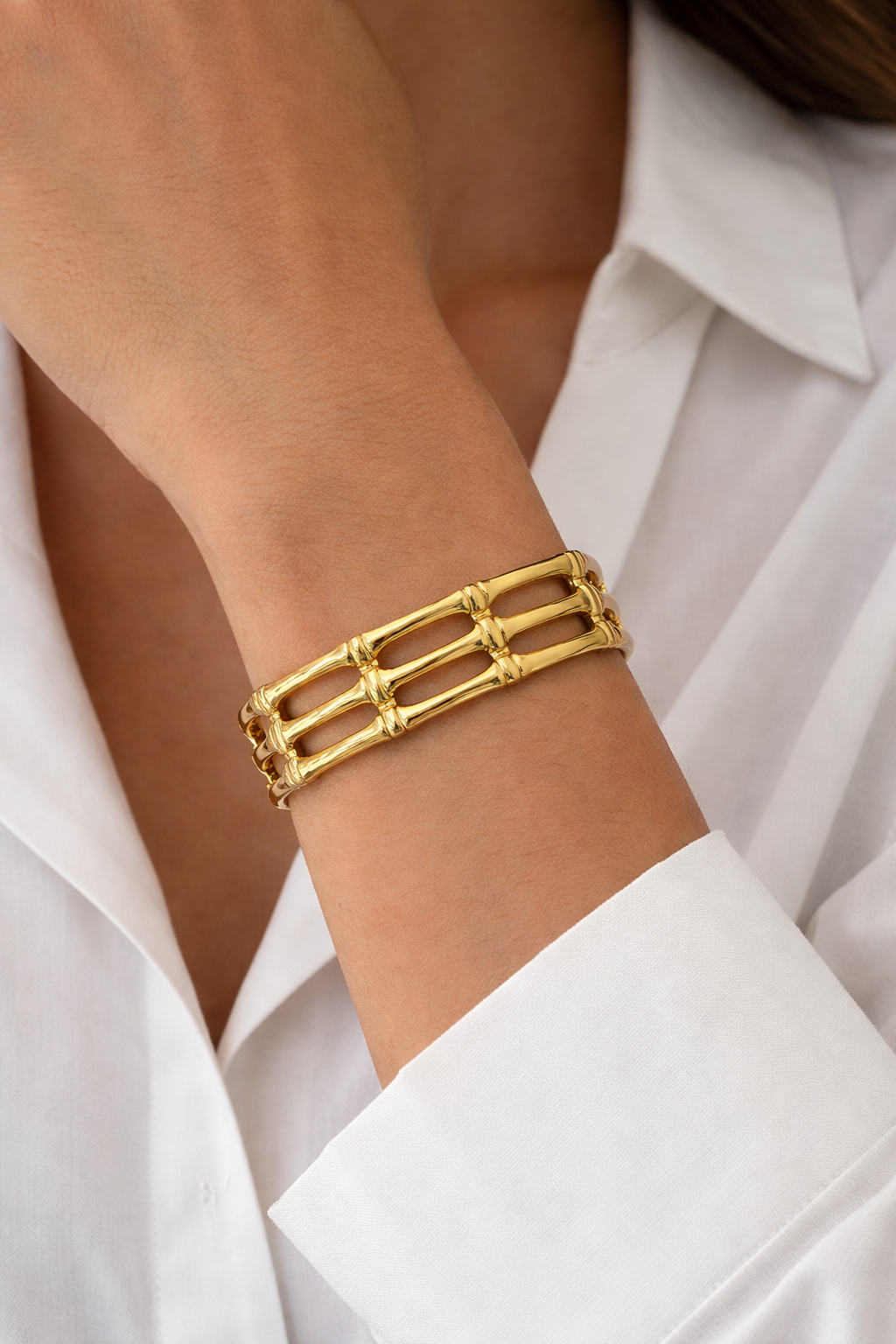 18KGold Polished Bamboo Cuff Bracelet BRC009