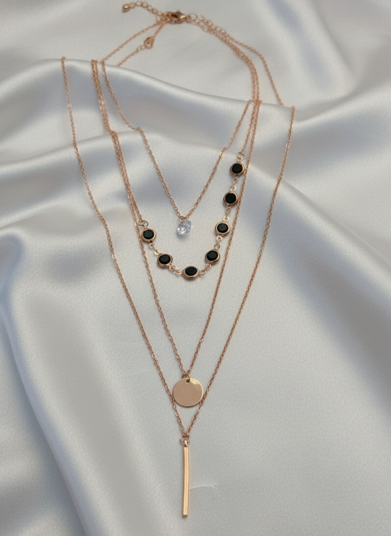 Modern Rose Gold Multi layered Necklace ANTNC018