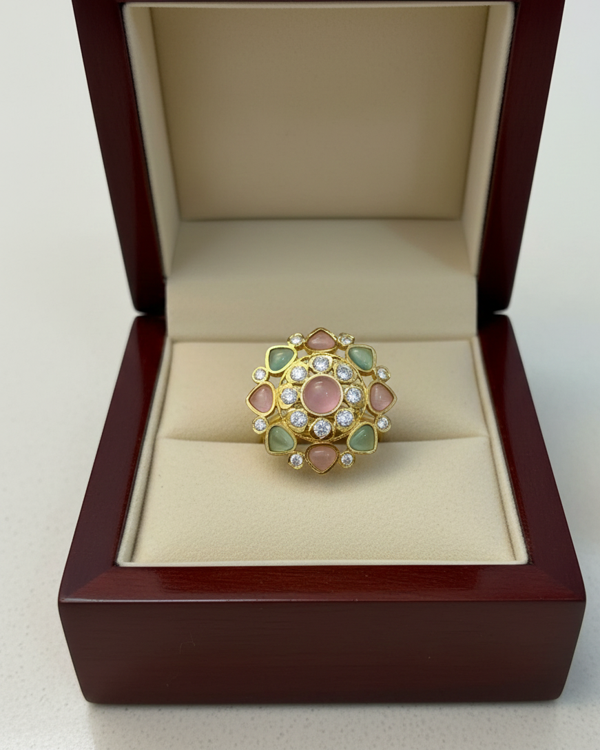 Vintage Floral Multi Gemstone Cocktail Ring with 18K Gold Plated RNG016