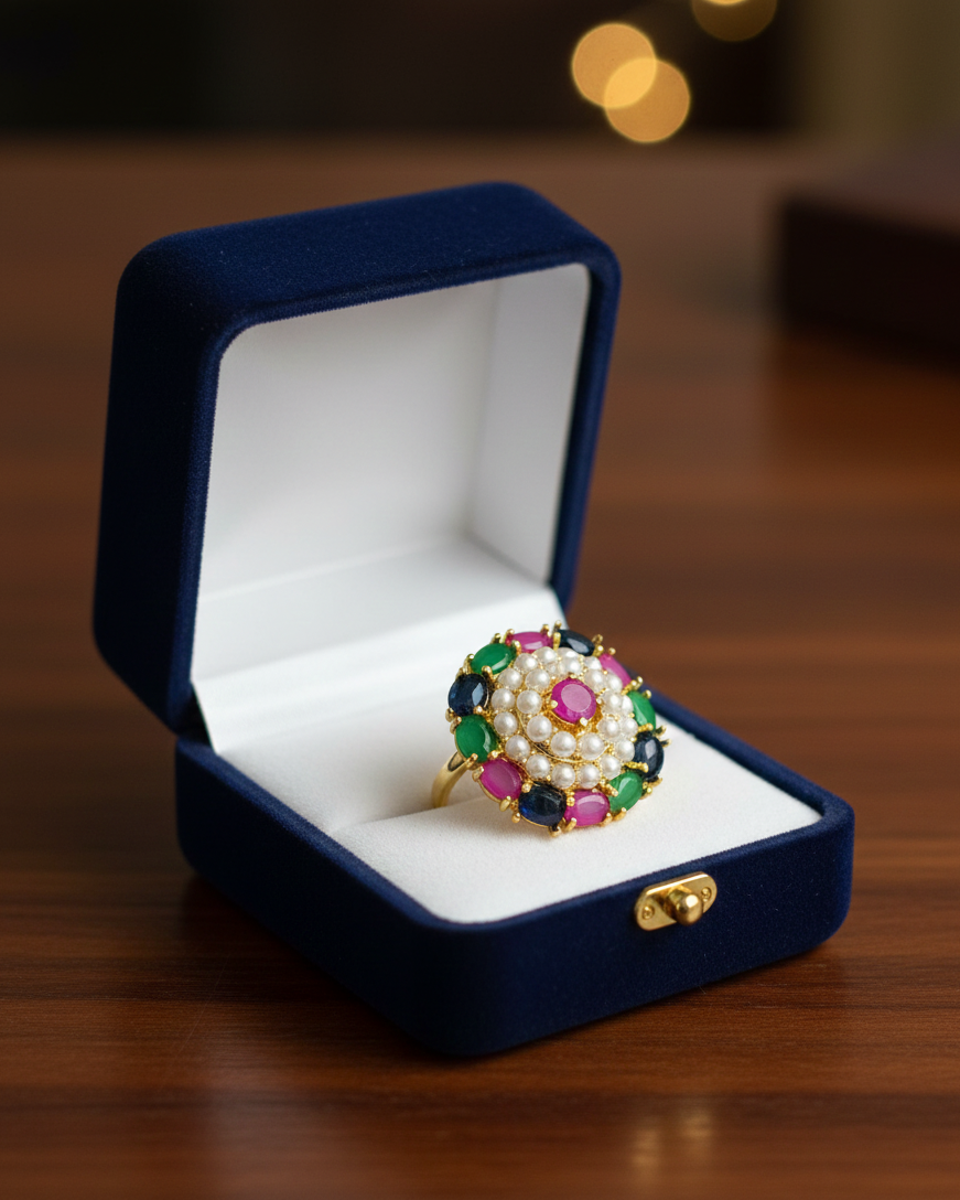 Real Pearl and Multi Color Stone Ring RNG013