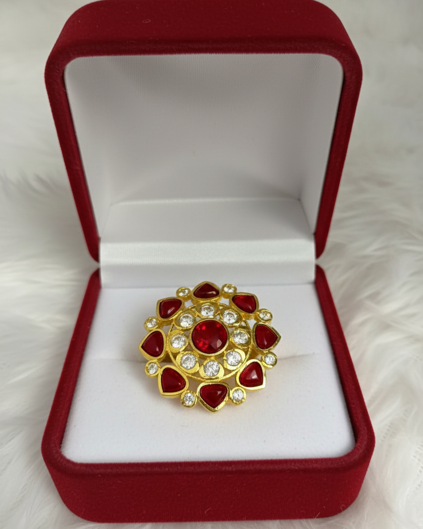 Vintage Style Gold Ruby and Diamond Cluster Ring with 18K Gold Plated RNG018
