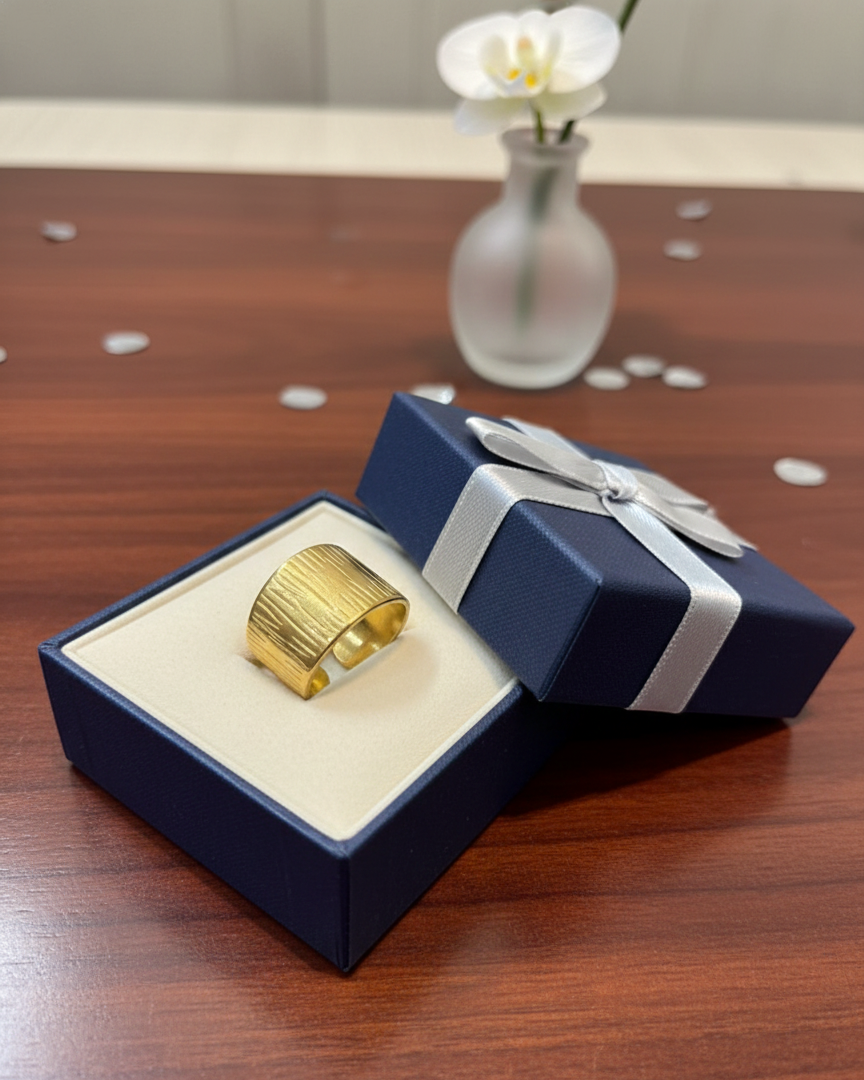 18K Gold Plated Wide Textured Band Ring RNG008