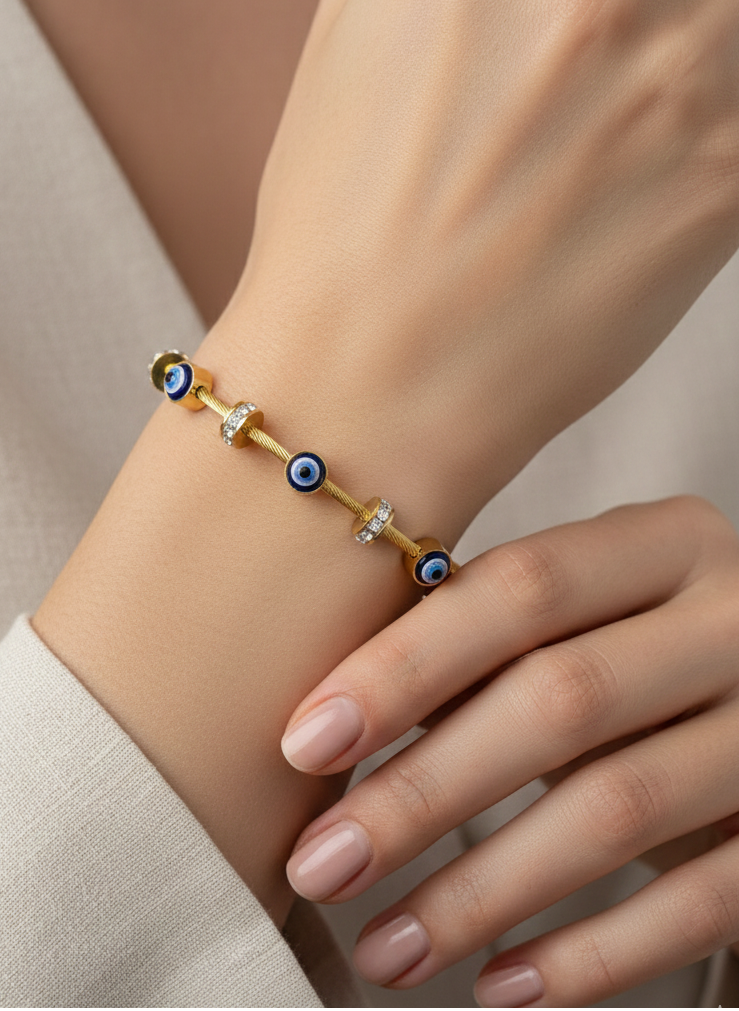 Stylish Minimal Evil Eye Bracelet with Crystals BRC017