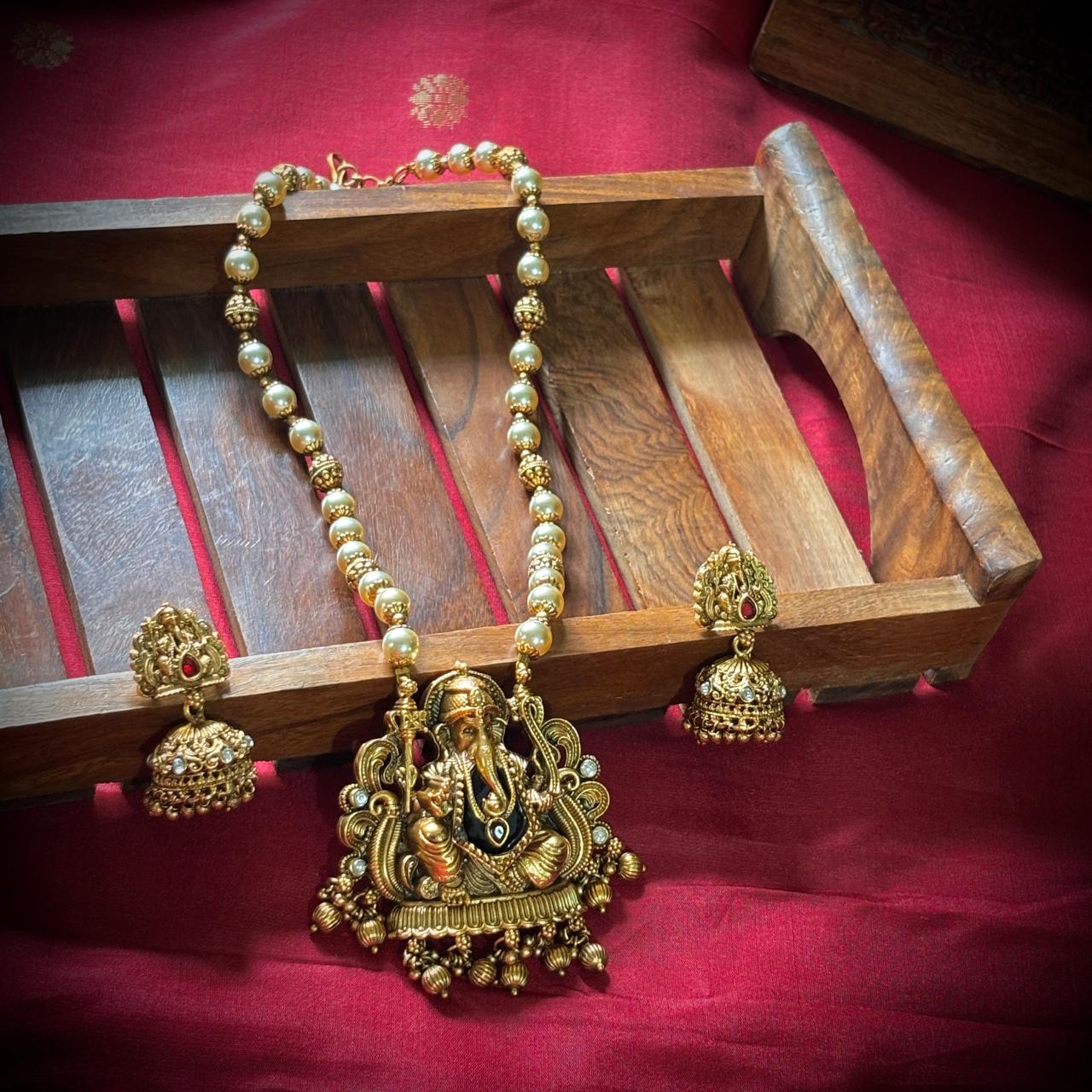 Ganesh Pearl Temple Necklace TN014