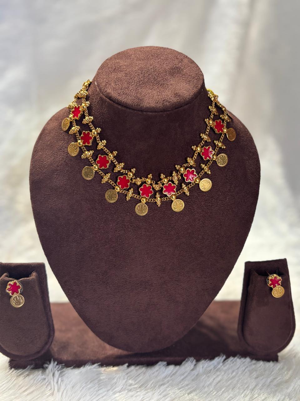 Pink Coin Choker Necklace Set MIN010