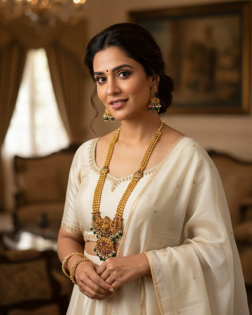 Traditional Temple Design Long Necklace Set LN009