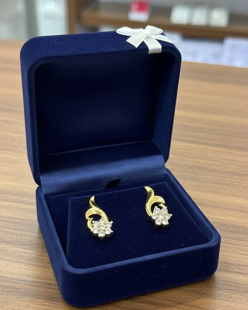 Classic Glod Tone Floral Crystal Studs STD004