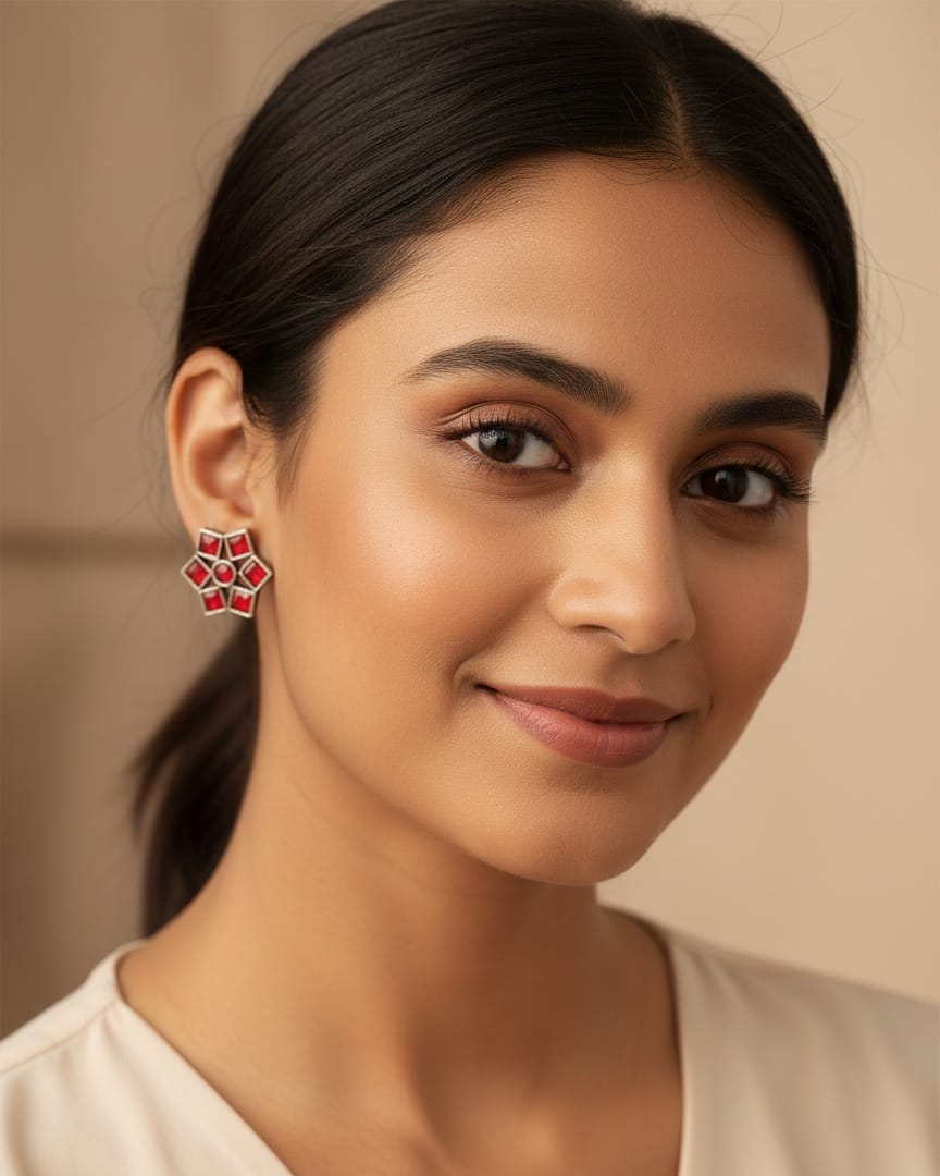 Vintage-Inspired Red Flower Stud Earrings DFE012