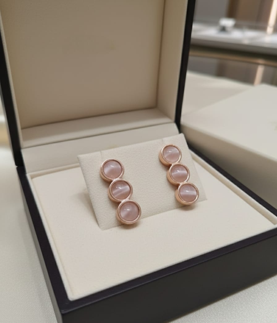 Rose Glow Triple Stone Stud Earrings DFE025