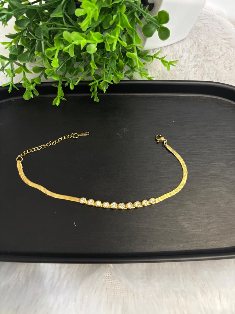 18K Gold Plated Snake Chain Anklet with Diamante Accents ANK009