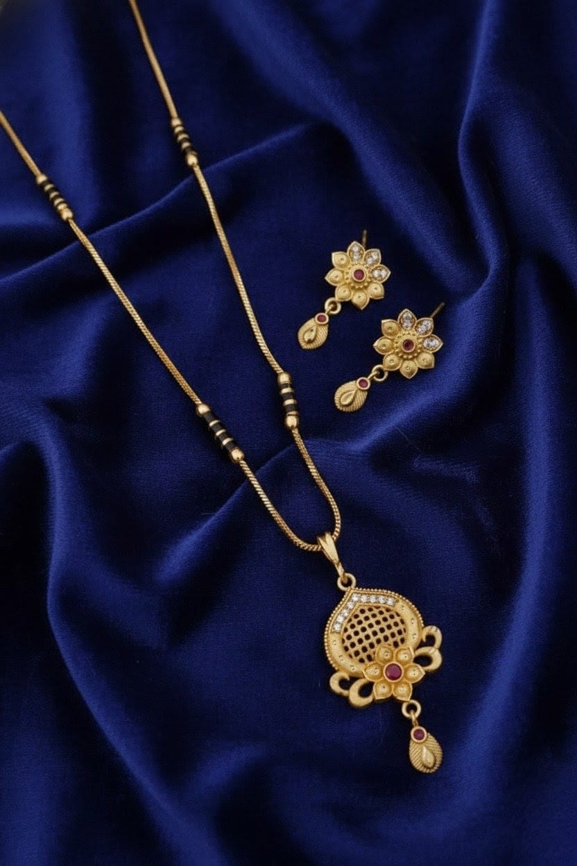 18K Gold plated Short Mangala Sutra with Earrings MNG010