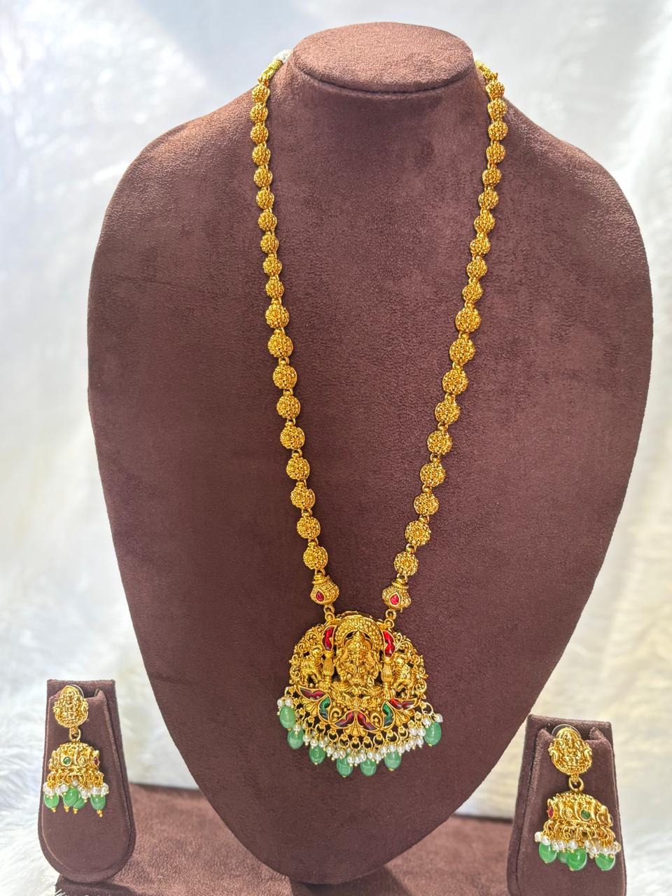 South Indian Style Gold Plated Lakshmi Pendant Haram Set LN002