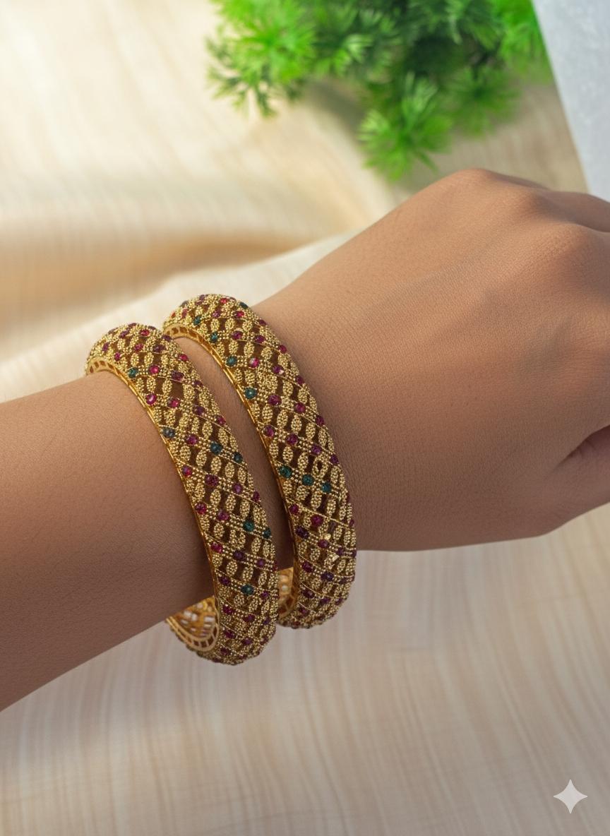 Traditional Gold-Tone Stone Studded Bangles (Set of 2 Piece) BNG014
