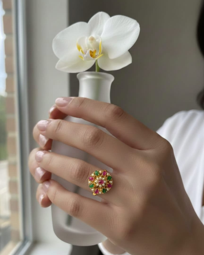 Real Pearl and Multi Color Stone Ring RNG014