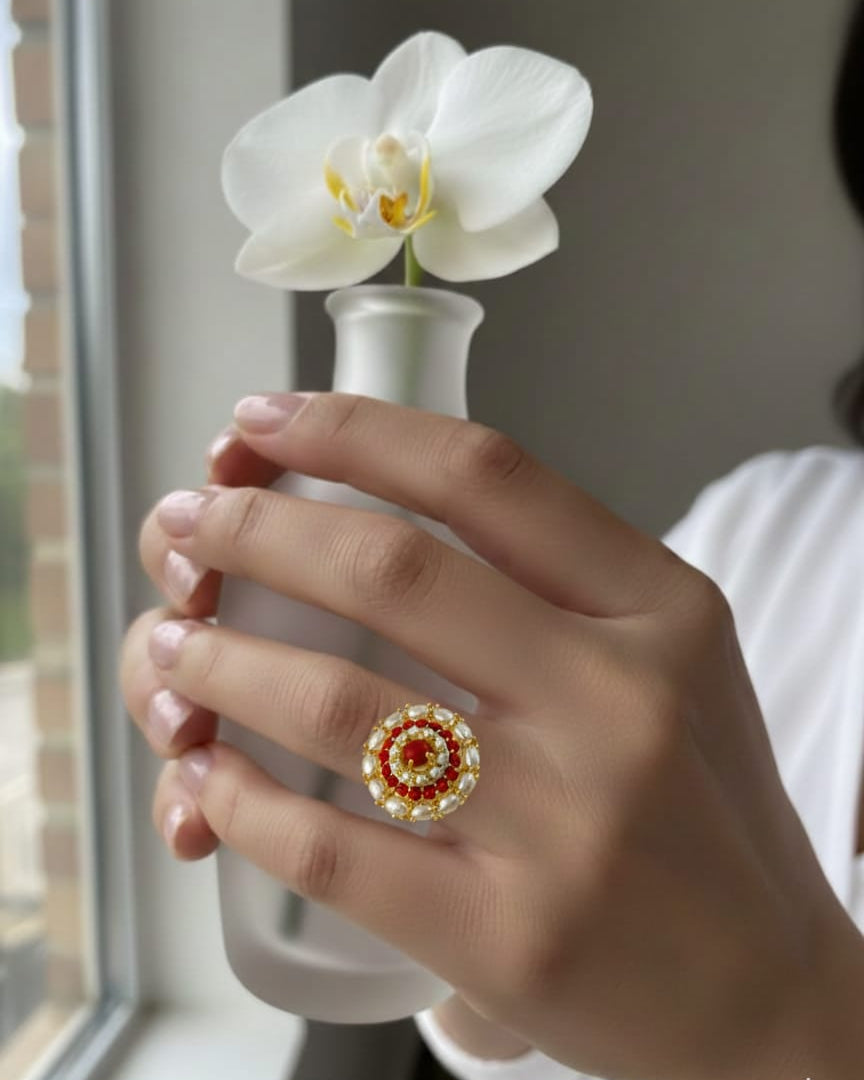 Real Pearl and Coral Ring RNG012