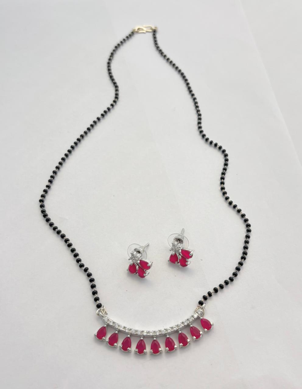 Radiant Ruby and Diamond -Cut Silver Plated Mangala sutra MNG001