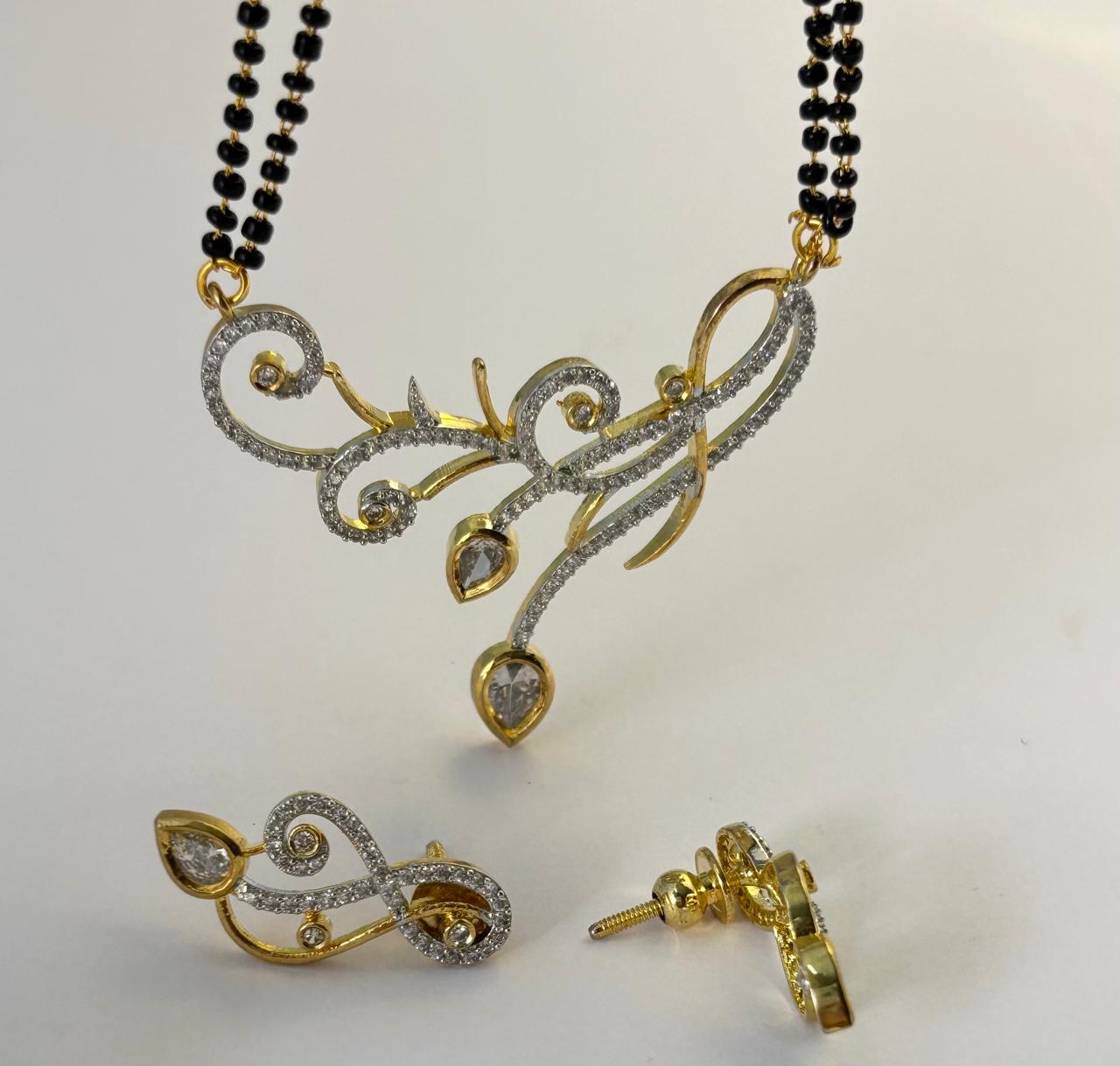 American Diamond 18K Mangal Sutra Set with Matching Earrings MNG0011