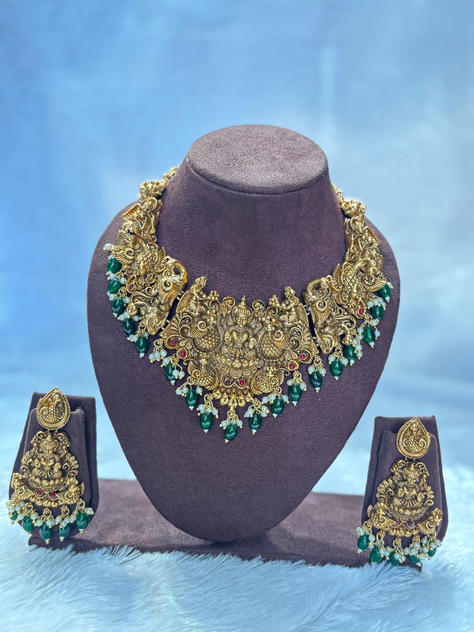 Royal Emerald Laxmi Bridal Necklace Set TN002