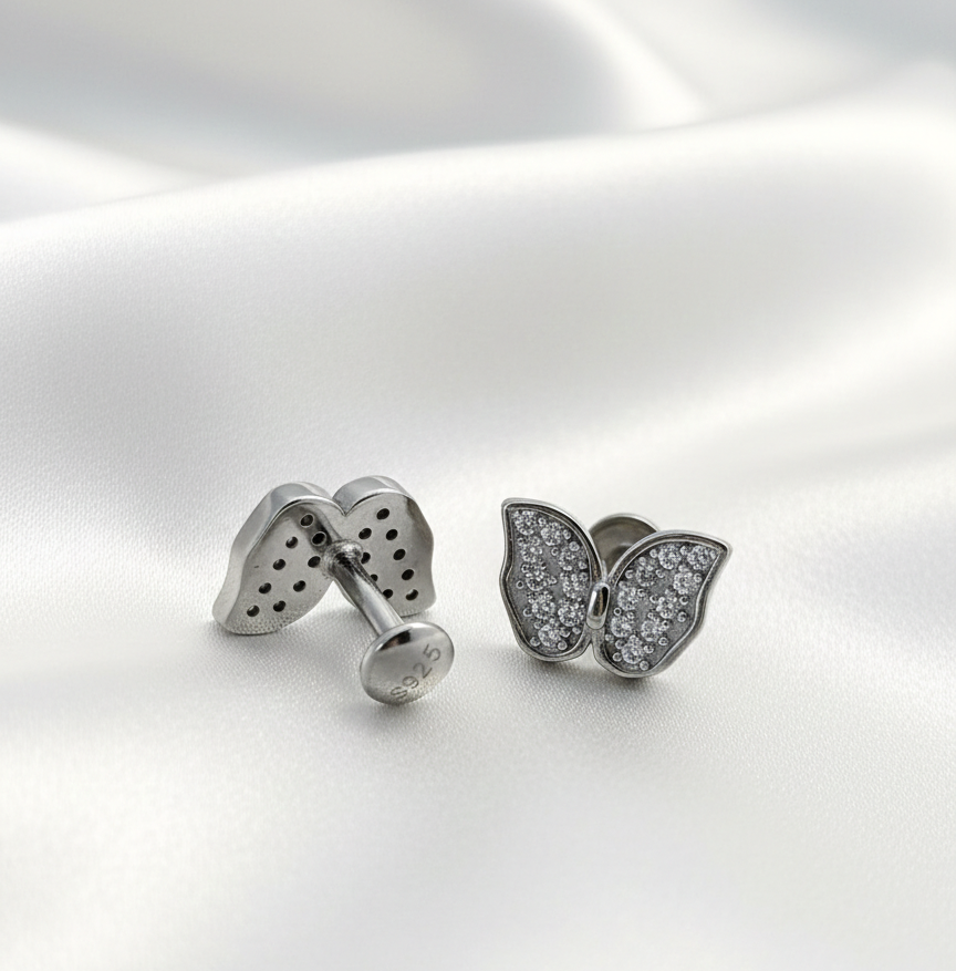 925 Silver Sparkle Butterfly Studs 925/002
