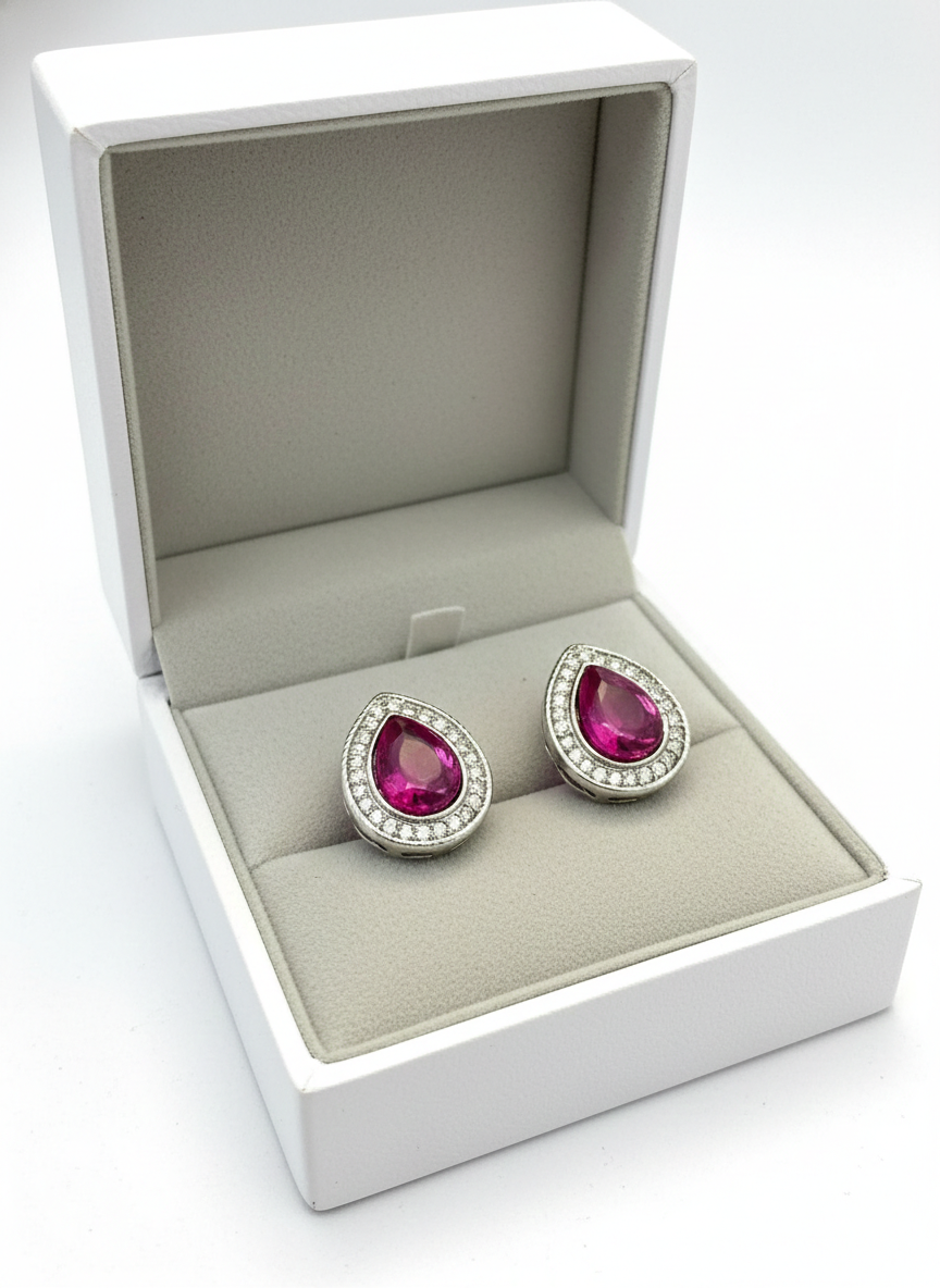 925 Sterling Silver Pear-Cut Pink Topaz Ear Studs 925/003
