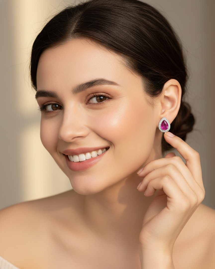 925 Sterling Silver Pear-Cut Pink Topaz Ear Studs 925/003