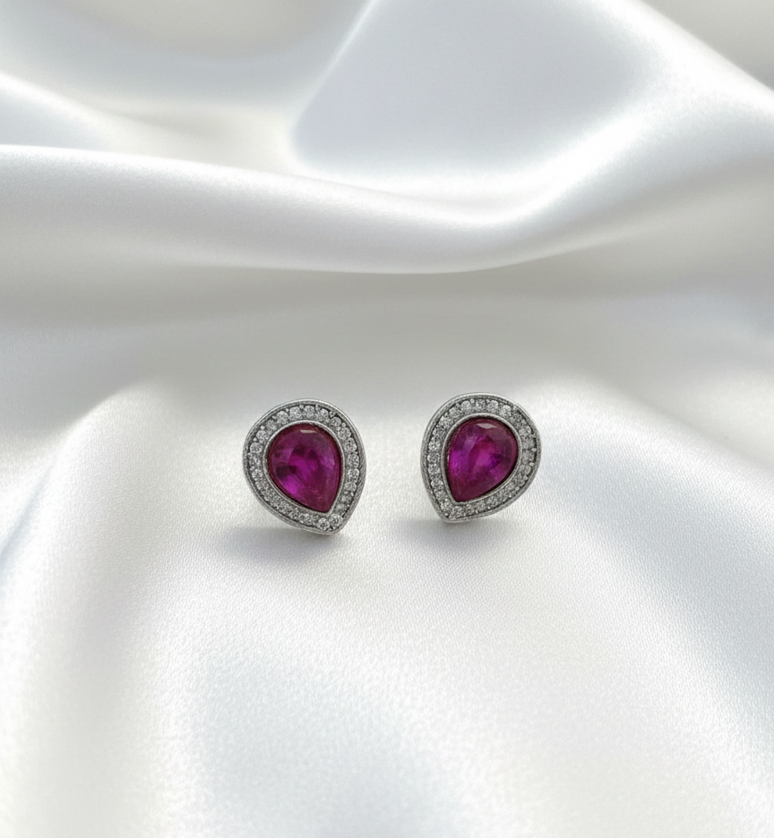 925 Sterling Silver Pear-Cut Pink Topaz Ear Studs 925/003