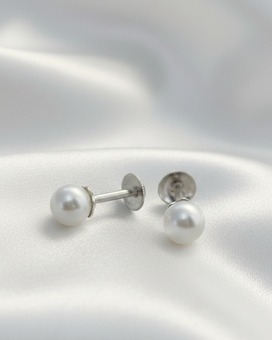 925 Pure Silver Round Pearl Medium Size Studs With Disc Screw. 925/007