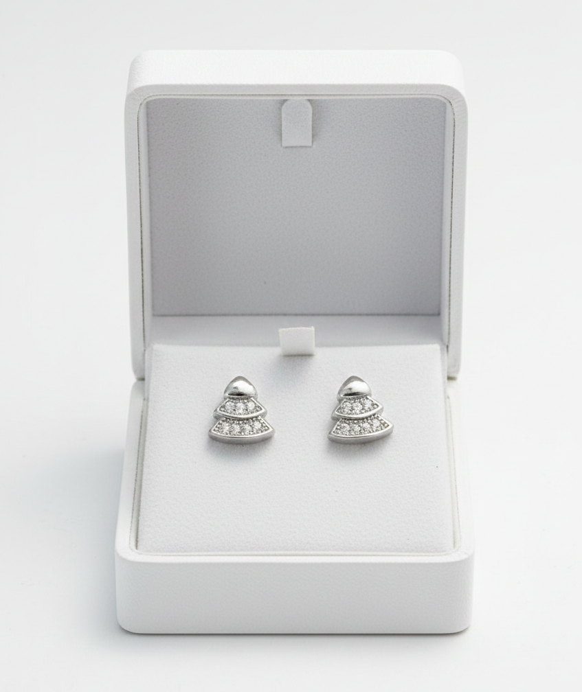 Pure 925 Silver Pave-Set Christmas Tree studs.   925/009