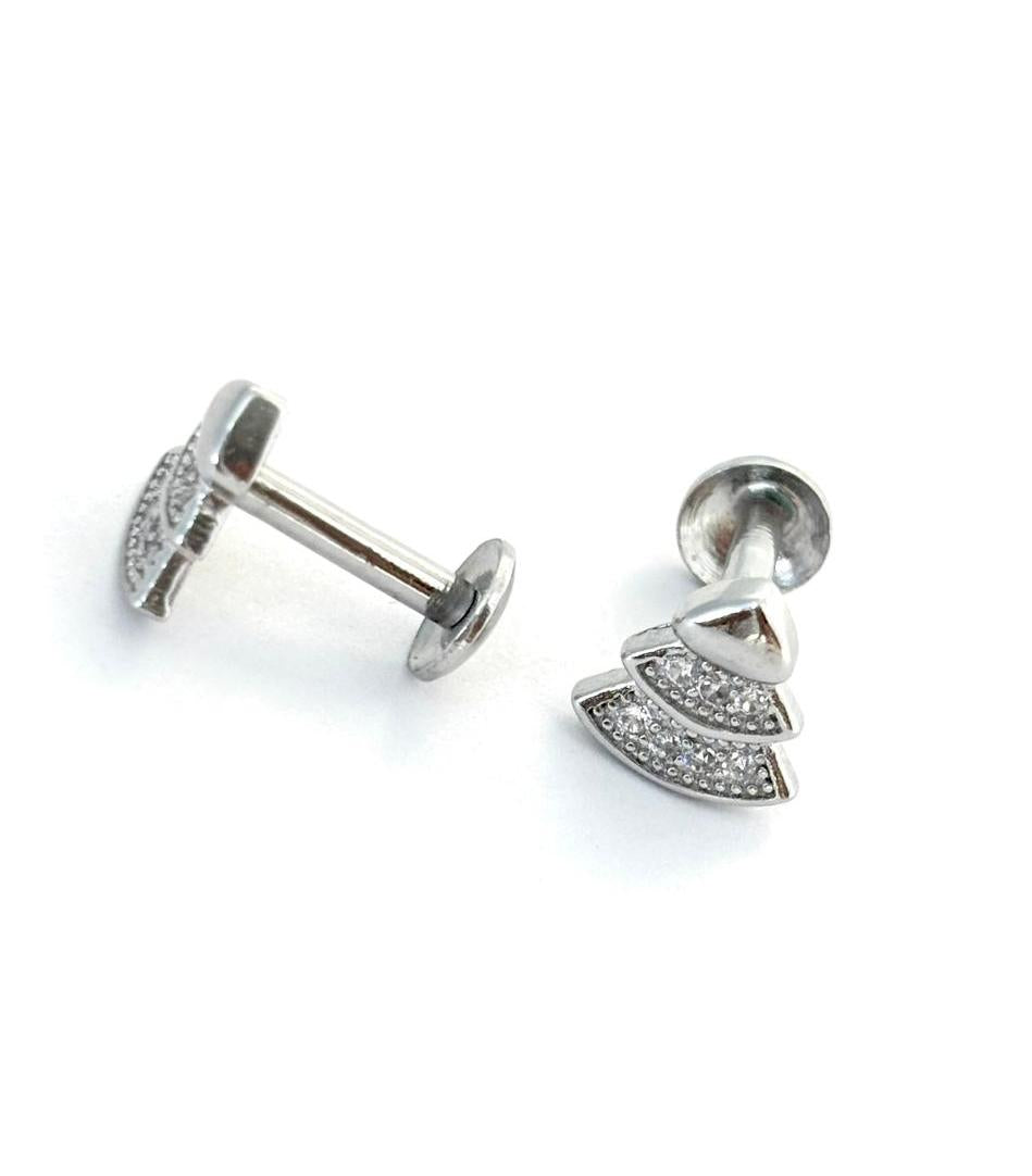 Pure 925 Silver Pave-Set Christmas Tree studs.   925/009