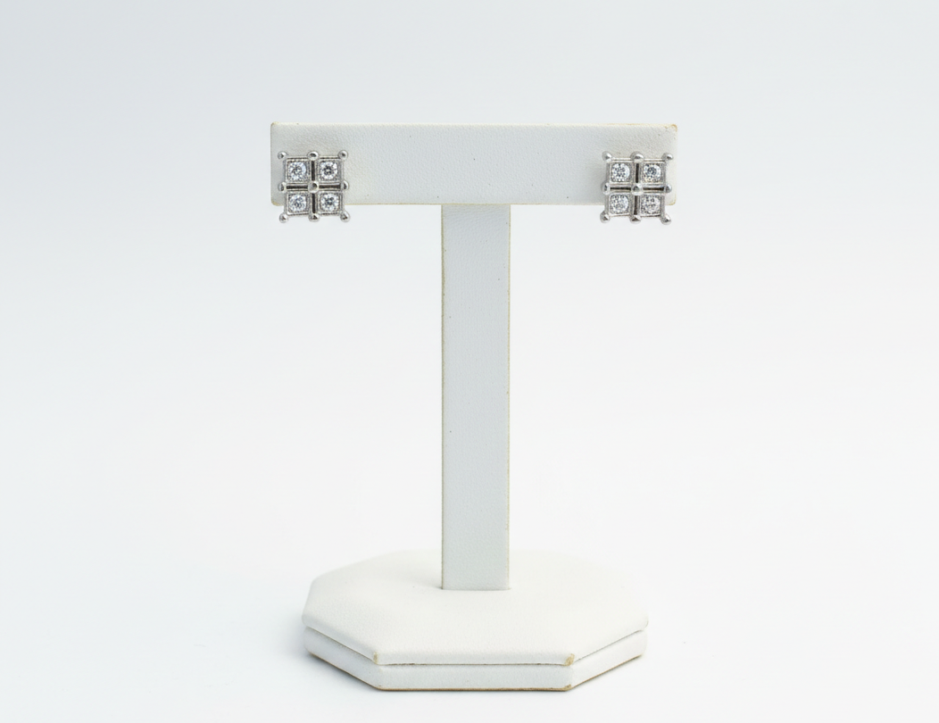 Pure 925 SilverQuad-Set Diamond Style Studs.  925/010