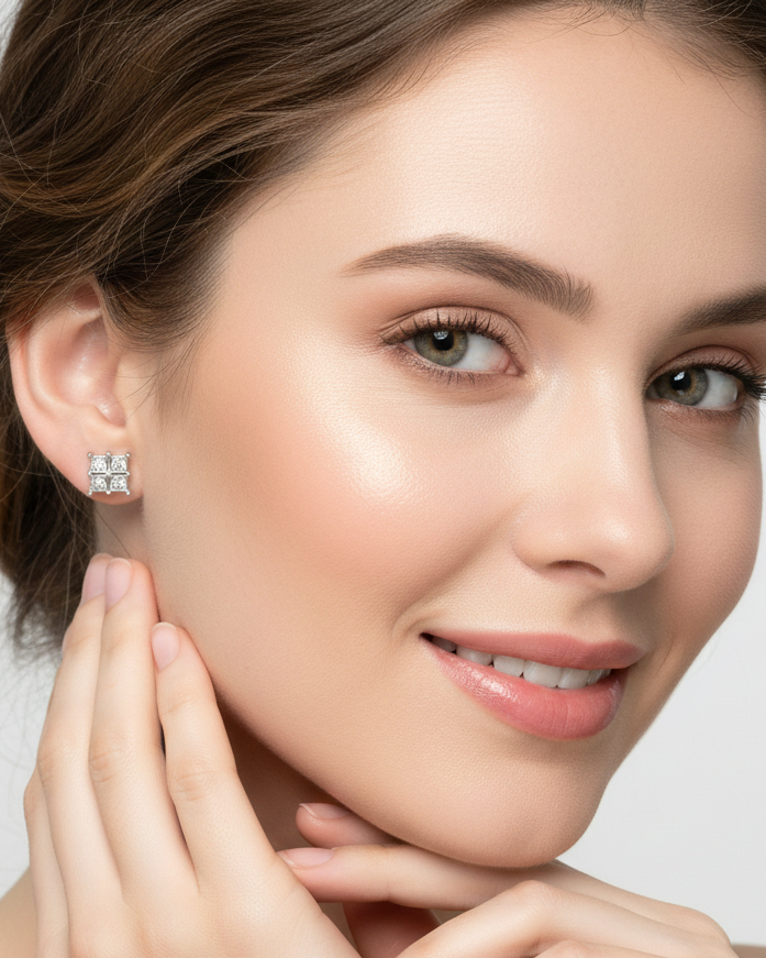 Pure 925 SilverQuad-Set Diamond Style Studs.  925/010