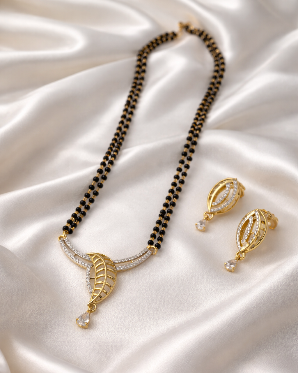 American Diamond 18K Mangal Sutra Set with Matching Earrings MNG0012