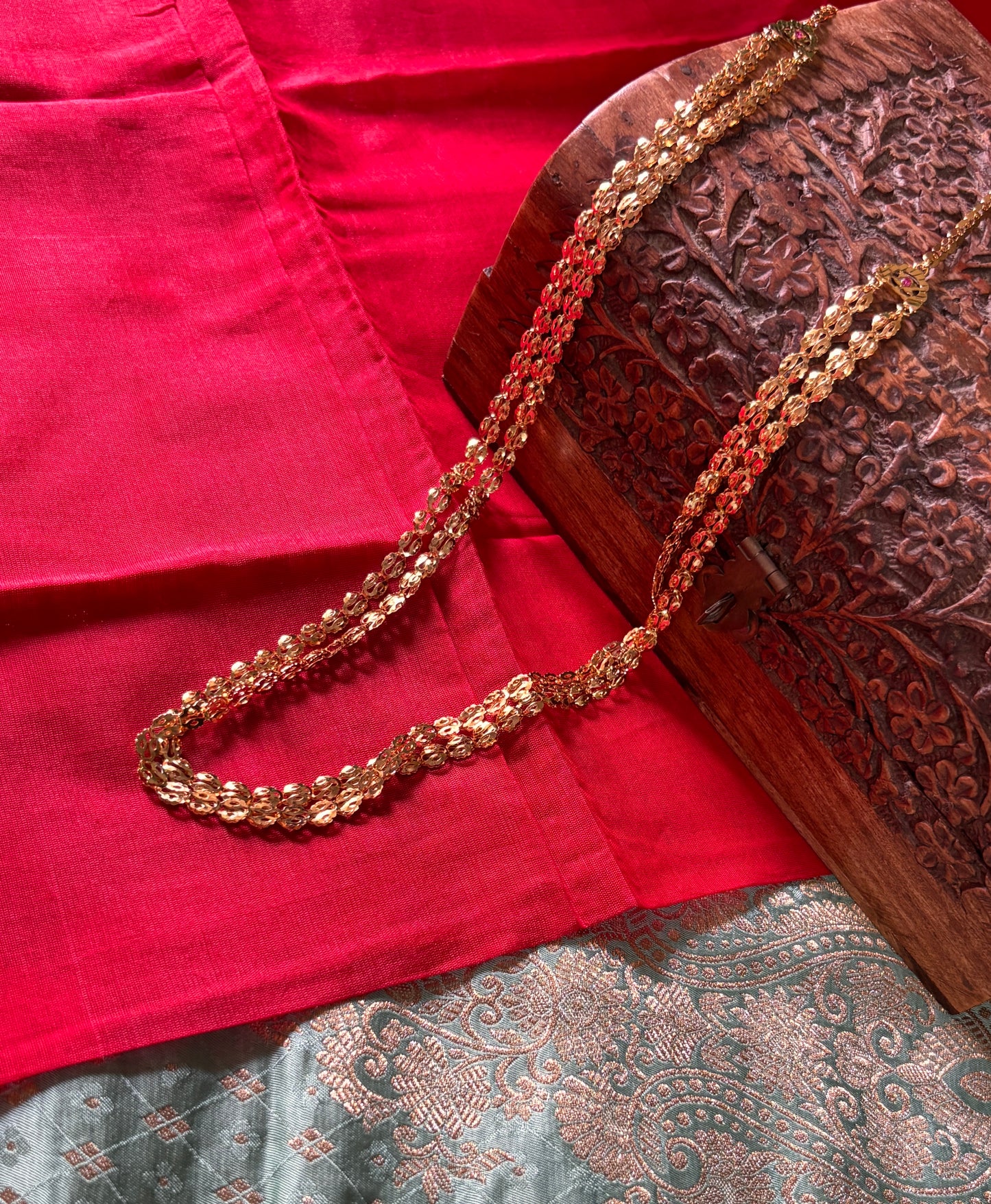 2 Layer 1gm Gold Avalakki Long Necklace ALN002