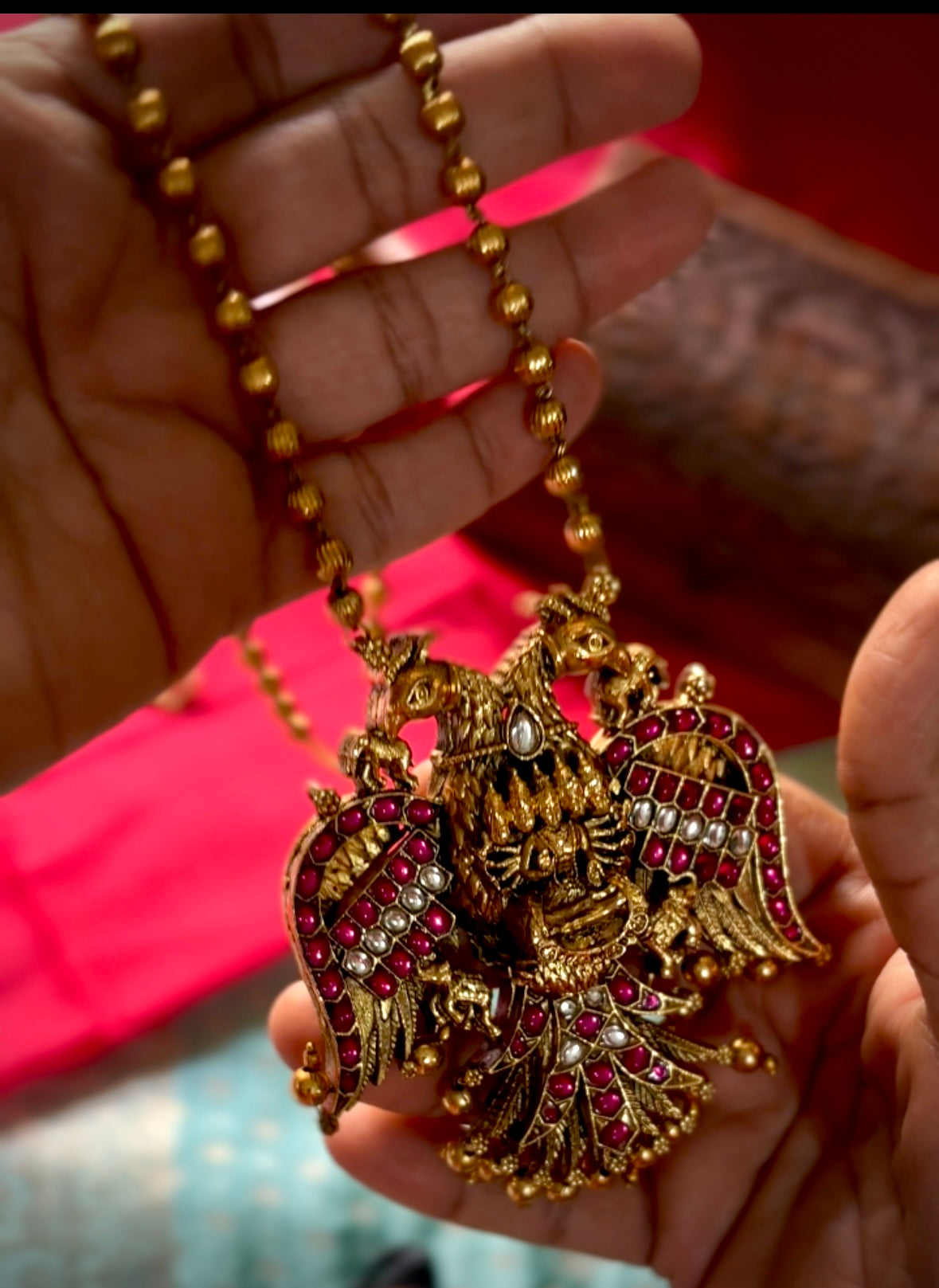 Ruby-Studded Gandaberunda Necklace Set GND002