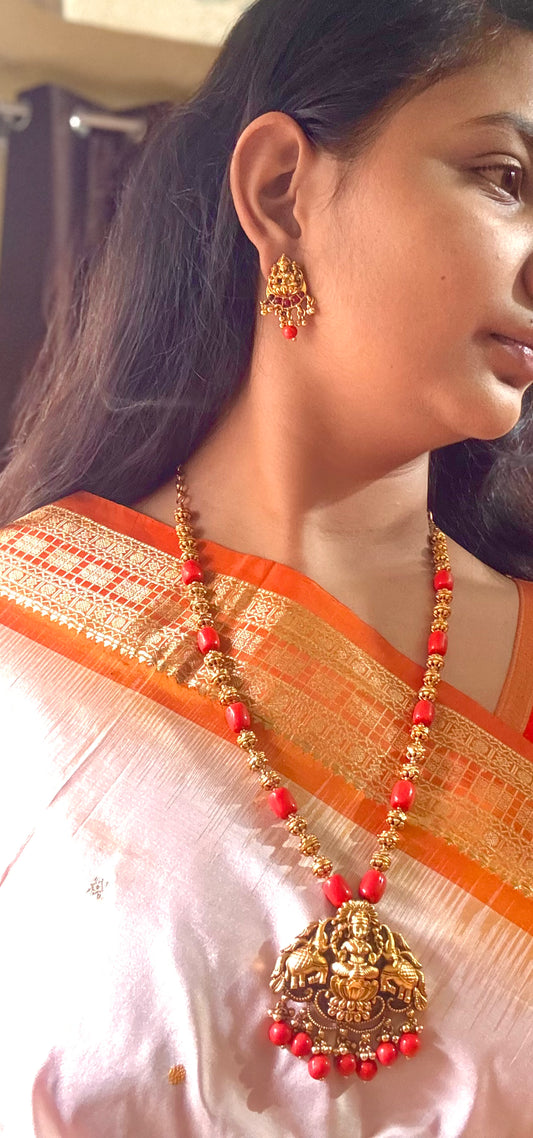 Ethnic Coral Temple Necklace Set CRL002