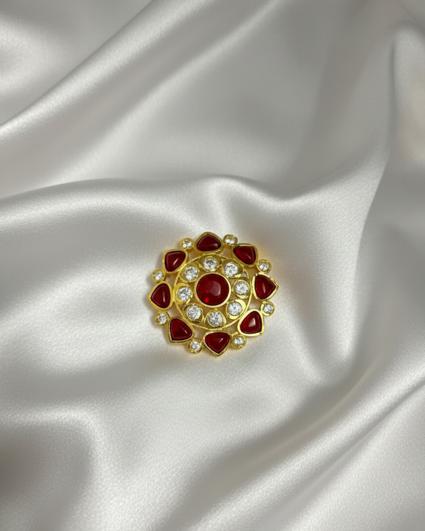 Vintage Style Gold Ruby and Diamond Cluster Ring with 18K Gold Plated RNG018