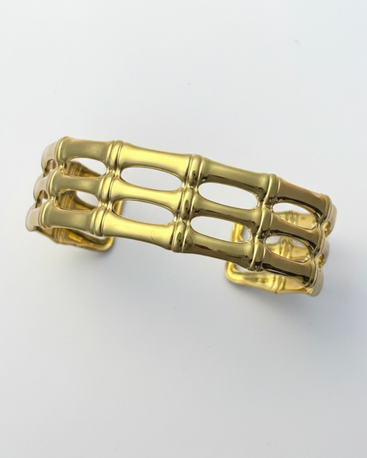 18KGold Polished Bamboo Cuff Bracelet BRC009