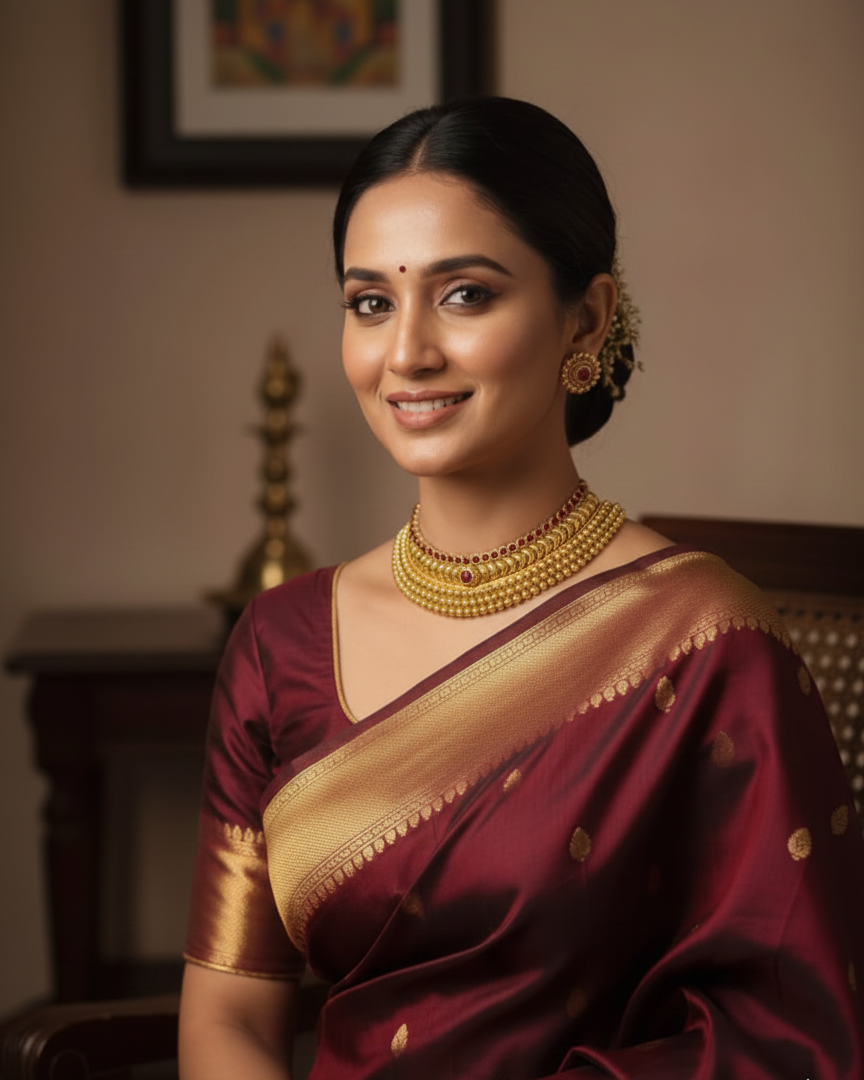 Traditional Glod- Plated Choker Necklace Set with Ruby Stones CH001