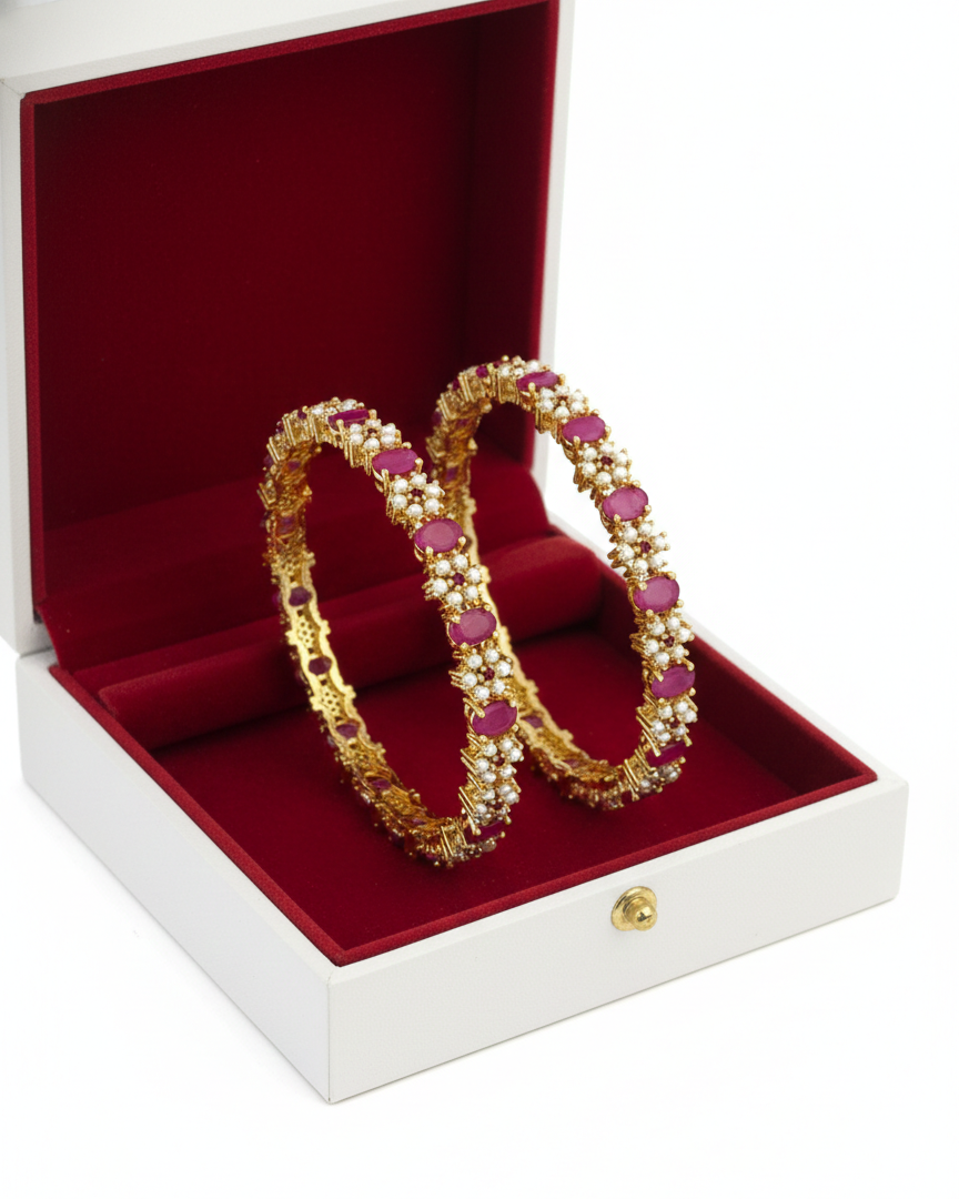 Real Pearl & Ruby Stone Bangles BNG026