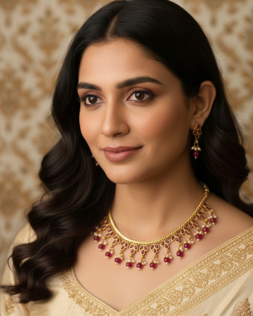 Elegant Pearl and Beads Drops Necklace Set MIN004
