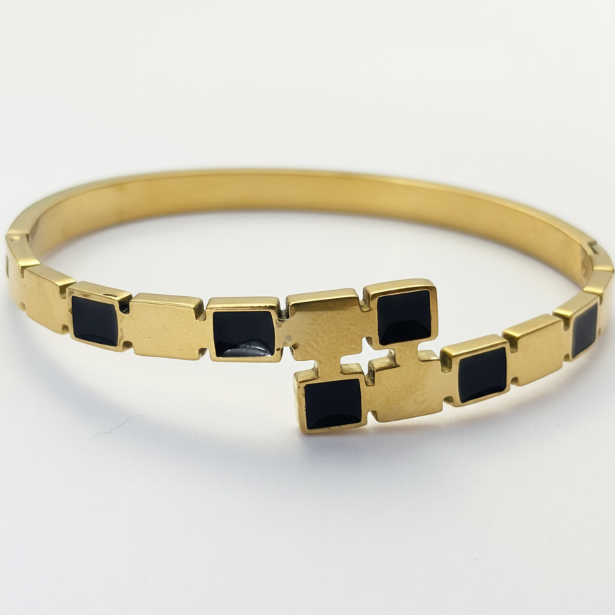 Elegant Gold Finish Black Enamel Bracelet BRC003