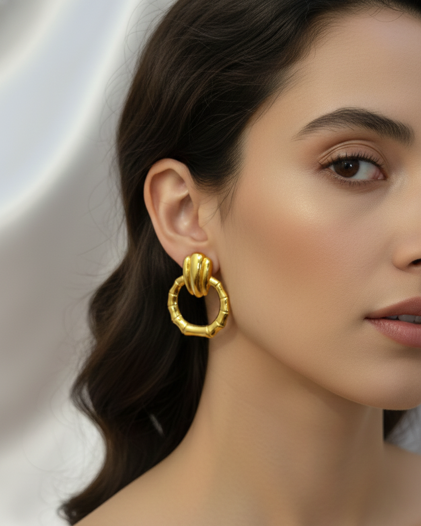 Classic Gold-Tone Bamboo Hoop Earrings DFE015