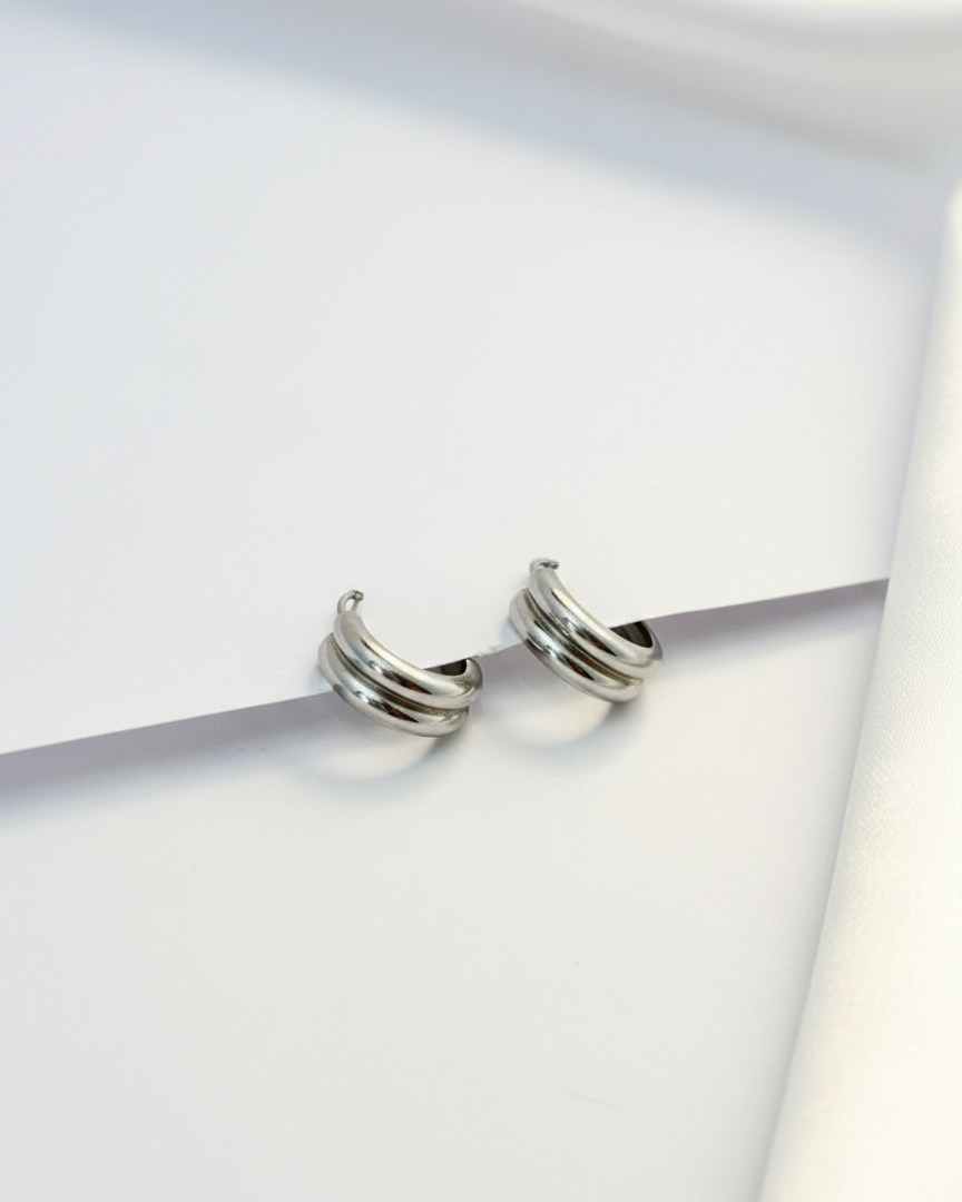 Pure 925 Sterling Silver Triple Layer Half-Hoops 925/005