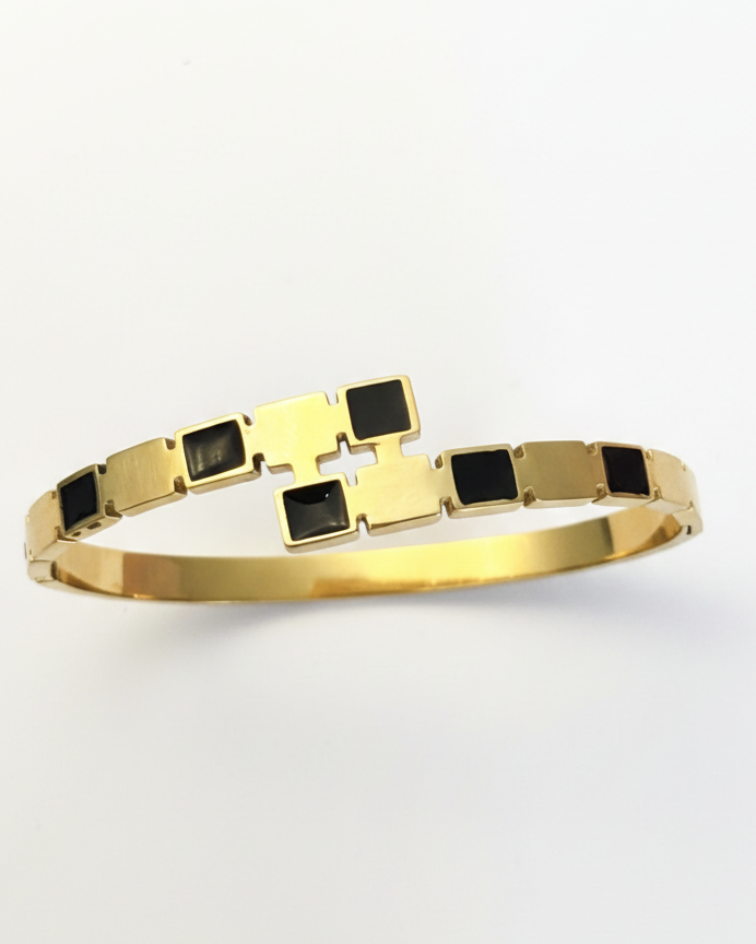 Elegant Gold Finish Black Enamel Bracelet BRC003