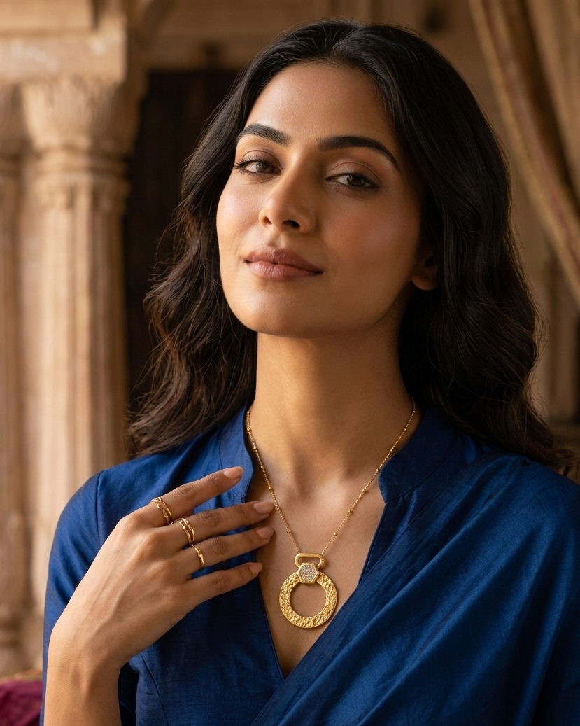 Hammered  Circle Statement 18K NeckChain (ANTNC019)