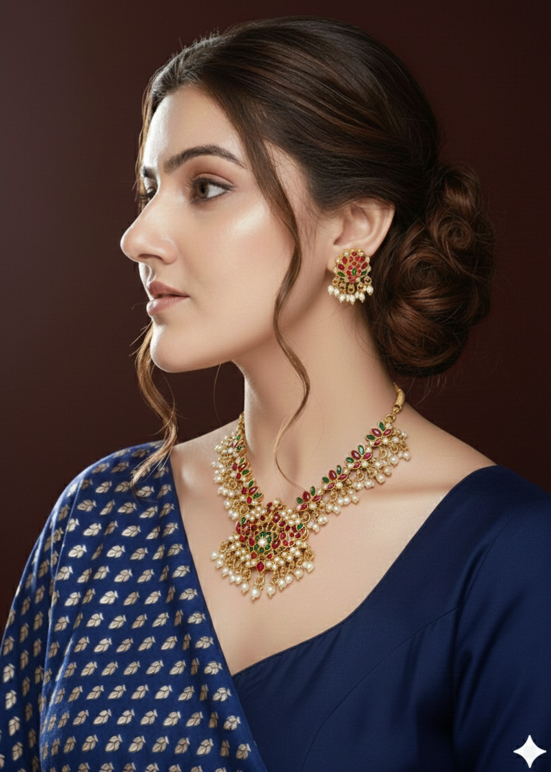 Elegant Kemp Stone Lotus Design Necklace Set LTN001