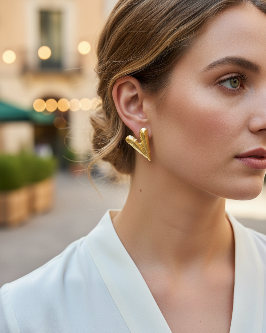 Elegant 18K V-Shape Gold Plated Stud Earrings DFE018