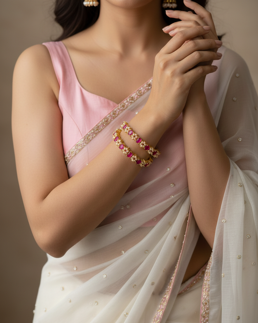 Real Pearl & Ruby Stone Bangles BNG026