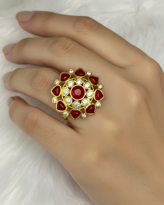 Vintage Style Gold Ruby and Diamond Cluster Ring with 18K Gold Plated RNG018