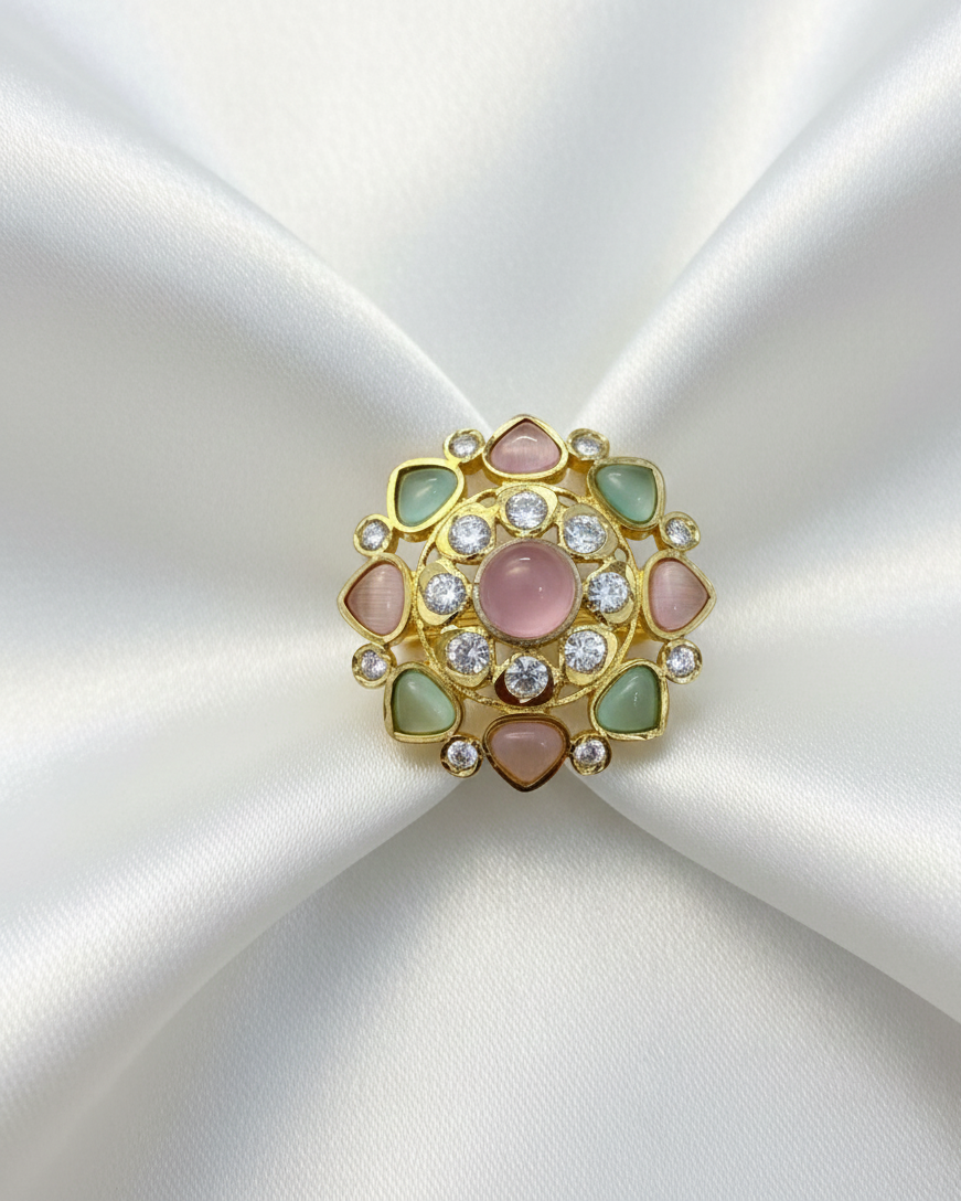 Vintage Floral Multi Gemstone Cocktail Ring with 18K Gold Plated RNG016